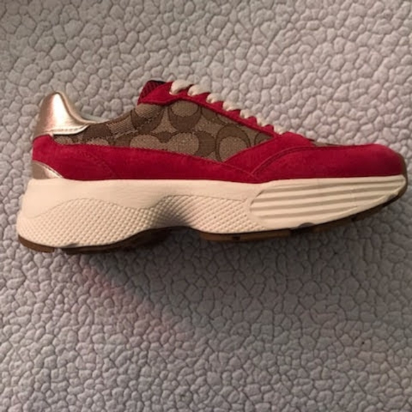 New Coach Sneakers C152 Tech Women Khaki/ Dark Pink Size 5 Youth Sz 3 - Picture 9 of 10